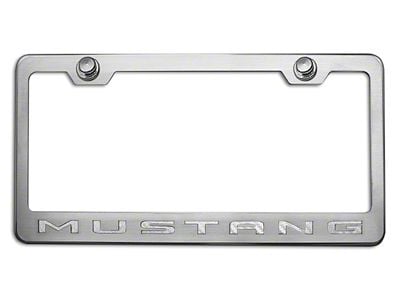 Polished/Brushed License Plate Frame with White Carbon Fiber 2010 Style Mustang Lettering (Universal; Some Adaptation May Be Required)