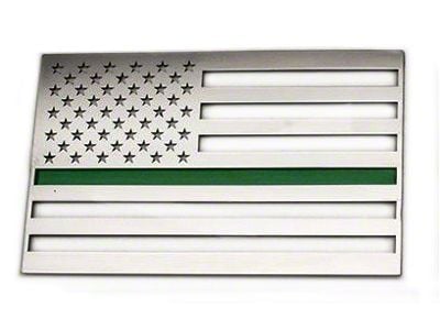 Stainless Steel American Flag Emblem; Brushed with Thin Green Line (Universal; Some Adaptation May Be Required)