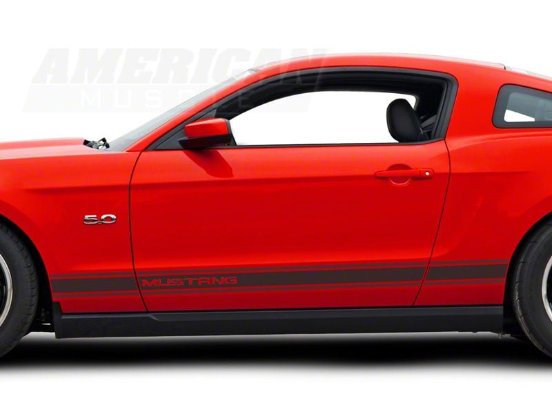 Mustang Rocker Stripes with Mustang Lettering; Matte Black (05-14 ...