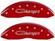 MGP Brake Caliper Covers with Cursive Charger Logo; Red; Front and Rear (09-10 Challenger R/T)