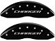 MGP Brake Caliper Covers with Charger Logo; Black; Front and Rear (11-18 Charger R/T w/ Single Piston Front Calipers; 11-17 Charger SE w/ Single Piston Front Calipers; 12-23 SXT Charger w/ Single Piston Front Calipers)