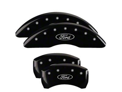 MGP Brake Caliper Covers with Ford Oval Logo; Black; Front and Rear (24-25 Mustang EcoBoost)