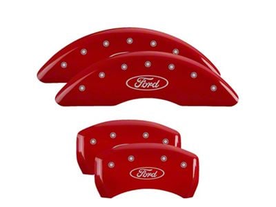 MGP Brake Caliper Covers with Ford Oval Logo; Red; Front and Rear (24-25 Mustang EcoBoost)