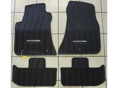 Mopar All-Weather Front and Rear Floor Mats with Dodge Logo; Dark Slate (11-23 RWD Challenger)