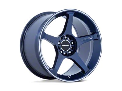 Motegi Battle V Obsidian Blue with Machined Lip Stripe Wheel; 18x9.5; 15mm Offset (05-09 Mustang)