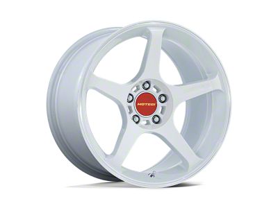 Motegi Battle V Matsuri White Pearl with Machined Lip Stripe Wheel; 18x9.5; 15mm Offset (15-23 Mustang GT, EcoBoost, V6)