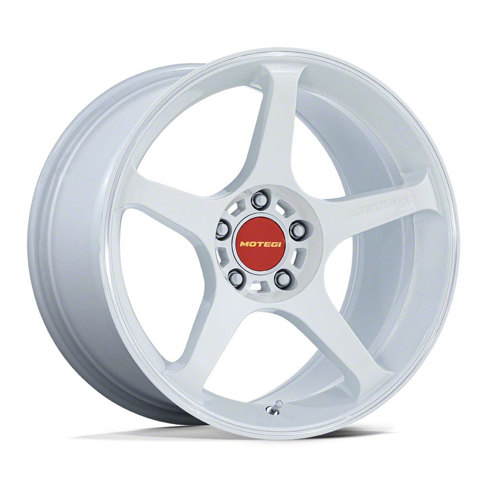 Motegi Battle V Matsuri White Pearl with Machined Lip Stripe Wheel; 18x9.5; 15mm Offset (94-98 Mustang)