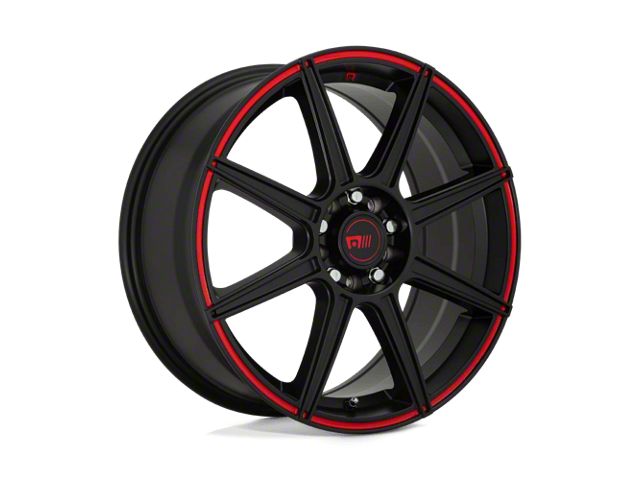 Motegi CS8 Satin Black with Red Stripe Wheel; 18x8 (21-24 Mustang Mach-E, Excluding GT)