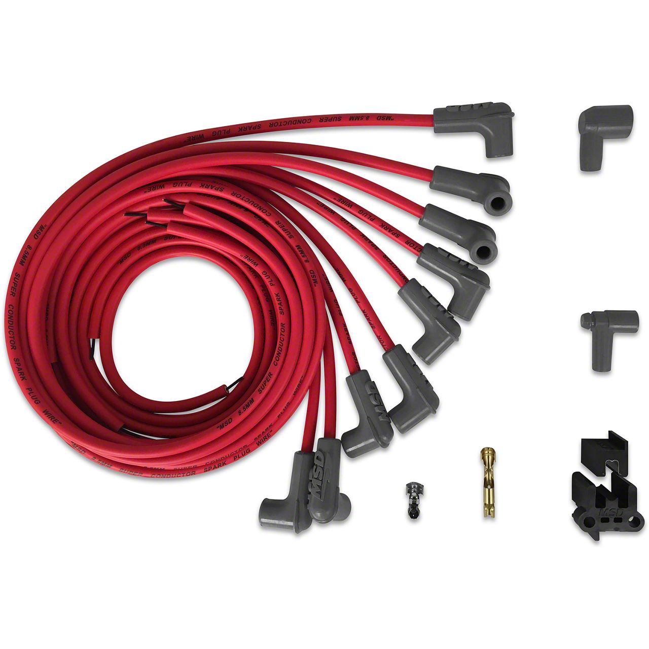 MSD Mustang Super Conductor Spark Plug Wire Set; Red 31229 (79-94 V8 ...