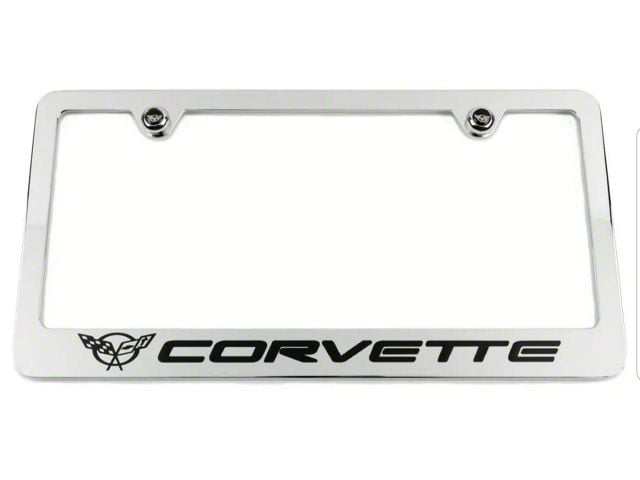License Plate Frame with C5/Corvette Logo; Chrome (Universal; Some Adaptation May Be Required)
