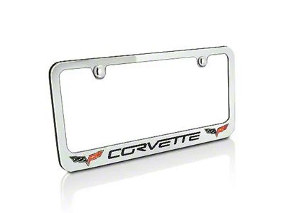 License Plate Frame with C6/Corvette Logo; Chrome (Universal; Some Adaptation May Be Required)