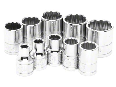 3/8-Inch Drive 12-Point SAE Socket Set; 10-Piece Set