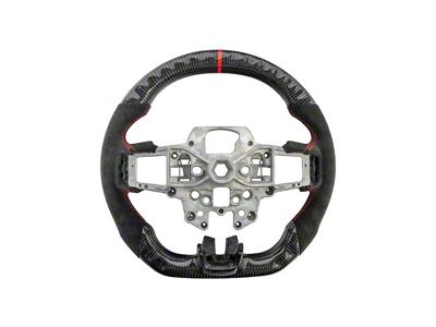 Alcantara Steering Wheel with Button Covers; Carbon Fiber with Red Stripe and Stitching (15-17 Mustang)