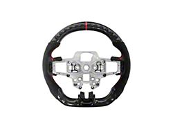 Alcantara Steering Wheel with Button Covers; Carbon Fiber with Red Stripe and Stitching (18-23 Mustang w/o Heated Steering Wheel)