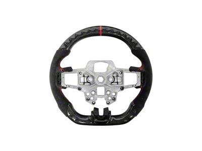 Alcantara Steering Wheel with Button Covers; Carbon Fiber with Red Stripe and Stitching (18-23 Mustang w/o Heated Steering Wheel)