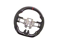 Alcantara Steering Wheel without Button Covers; Carbon Fiber with Red Stripe and Stitching (15-17 Mustang)