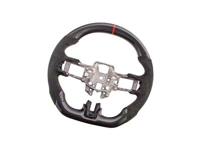 Alcantara Steering Wheel without Button Covers; Carbon Fiber with Red Stripe and Stitching (15-17 Mustang)