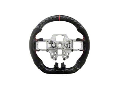 Alcantara Steering Wheel without Button Covers; Carbon Fiber with Red Stripe and Stitching (18-23 Mustang w/o Heated Steering Wheel)