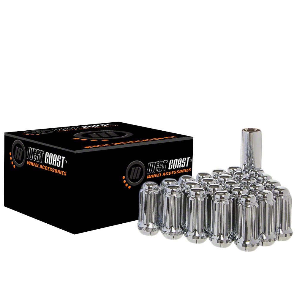 Mustang Chrome Acorn Spline Lug Nuts; 1/2-20-Inch; Set of 24 (94-14 ...