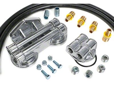 Double Oil Filter Relocation Kit with 90-Degree Bypass; 22mm x 1.50 Threads (11-17 Mustang V6)