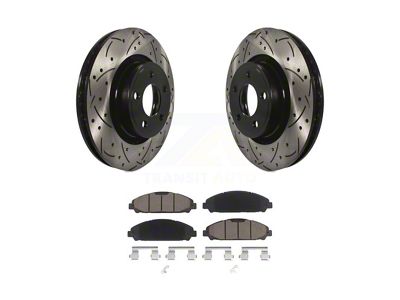 Drilled and Slotted Brake Rotor and Ceramic Pad Kit; Front (15-20 Mustang EcoBoost w/o Performance Pack, V6)