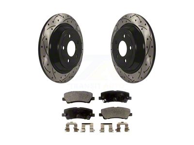 Drilled and Slotted Brake Rotor and Ceramic Pad Kit; Rear (15-23 Mustang EcoBoost w/o Performance Pack, V6)