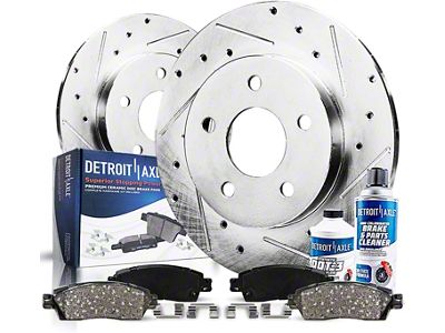 Drilled and Slotted Brake Rotor, Pad, Brake Cleaner and Fluid Kit; Rear (94-04 Mustang GT, V6)