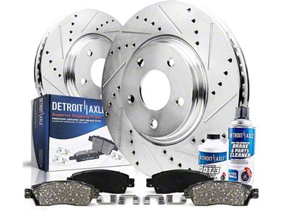 Drilled and Slotted Brake Rotor, Pad, Brake Fluid and Cleaner Kit; Front (11-14 Mustang GT w/ Performance Pack; 12-13 Mustang BOSS 302; 07-12 Mustang GT500)