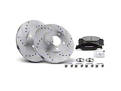 Drilled and Slotted Brake Rotor and Pad Kit; Front (99-04 Mustang GT, V6)