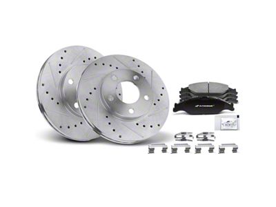 Drilled and Slotted Brake Rotor and Pad Kit; Front (99-04 Mustang GT, V6)