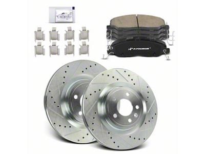 Drilled and Slotted Brake Rotor and Pad Kit; Front (11-14 Mustang GT w/o Performance Pack; 13-14 Mustang V6 w/ Performance Pack)