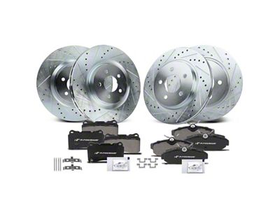 Drilled and Slotted Brake Rotor and Pad Kit; Front and Rear (07-11 Mustang GT500)