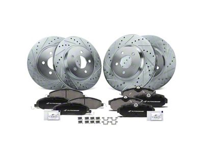 Drilled and Slotted Brake Rotor and Pad Kit; Front and Rear (05-10 Mustang GT)