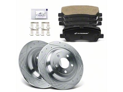 Drilled and Slotted Brake Rotor and Pad Kit; Rear (15-23 Mustang EcoBoost w/o Performance Pack, V6)