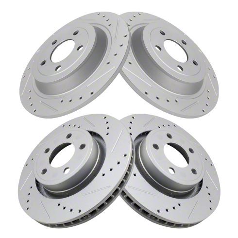 Drilled and Slotted Rotors; Front and Rear (15-23 Mustang EcoBoost w/o Performance Pack, V6)