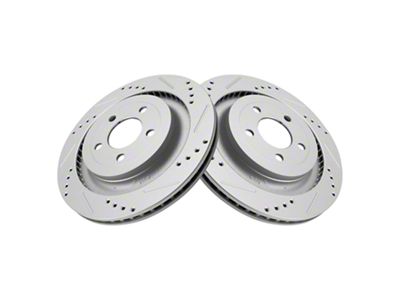 Drilled and Slotted Rotors; Rear Pair (15-23 Mustang GT, EcoBoost, V6)