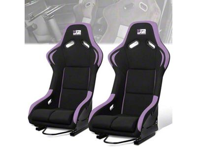 Fabric Racing Bucket Seats with Seat Sliders; Black/Purple (Universal; Some Adaptation May Be Required)