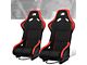 Fabric Racing Bucket Seats with Seat Sliders; Black/Red (Universal; Some Adaptation May Be Required)