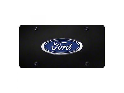 Ford Logo License Plate; Chrome on Black (Universal; Some Adaptation May Be Required)