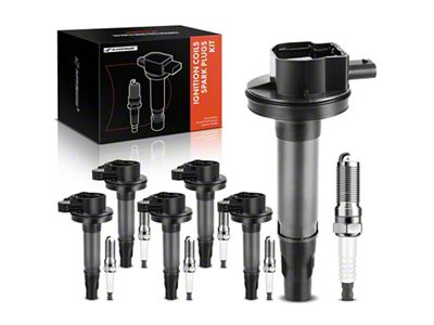 Ignition Coil Set with Iridium Spark Plugs; Black (Late 16-17 Mustang V6)