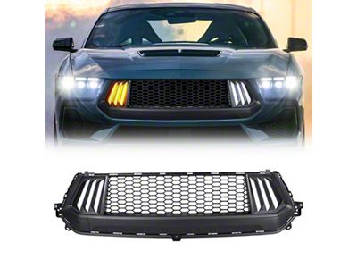 American Modified Knife Style Upper Grille with LED DRL and Turn Signals; Matte Black (24-25 Mustang GT, EcoBoost)