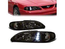 LED DRL Headlights; Chrome Housing; Smoked Lens (94-98 Mustang)