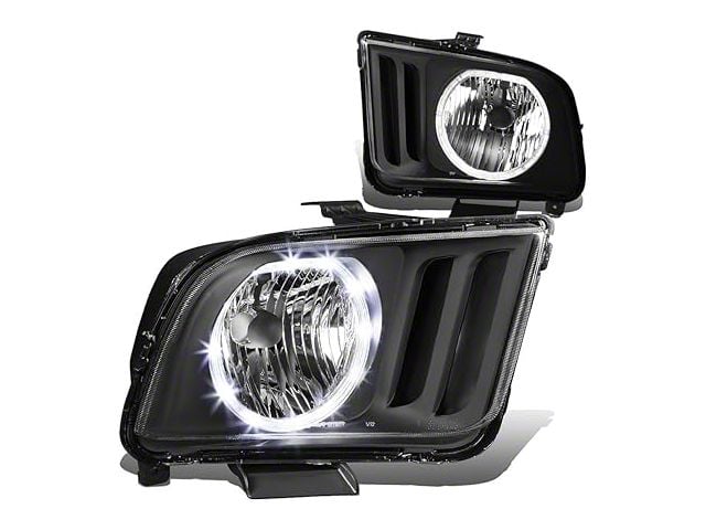LED Halo Projector Headlights; Black Housing; Clear Lens (05-09 Mustang w/ Factory Halogen Headlights, Excluding GT500)