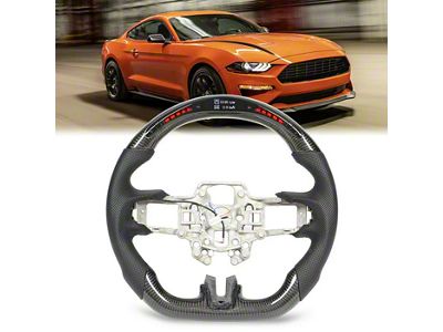 LED Racing Steering Wheel; Carbon Fiber and Leather (15-17 Mustang w/o Heated Steering Wheel)