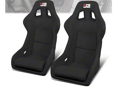 Microfiber Suede Large Racing Bucket Seats with Seat Sliders; Black (Universal; Some Adaptation May Be Required)