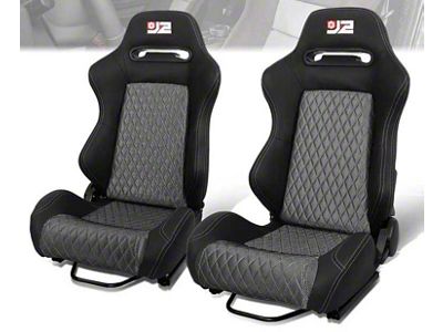 Microfiber Suede Racing Bucket Seats with Seat Sliders; Black/Grey (Universal; Some Adaptation May Be Required)