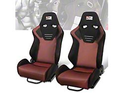 Microfiber Suede Racing Bucket Seats with Seat Sliders; Black/Red (Universal; Some Adaptation May Be Required)