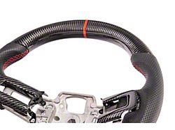 Perforated Leather Steering Wheel without Button Covers; Carbon Fiber with Red Stripe and Stitching (15-17 Mustang)