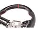 Perforated Leather Steering Wheel without Button Covers; Carbon Fiber with Red Stripe and Stitching (15-17 Mustang)