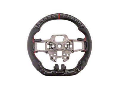 Perforated Leather Steering Wheel without Button Covers; Carbon Fiber with Red Stripe and Stitching (18-23 Mustang w/o Heated Steering Wheel)